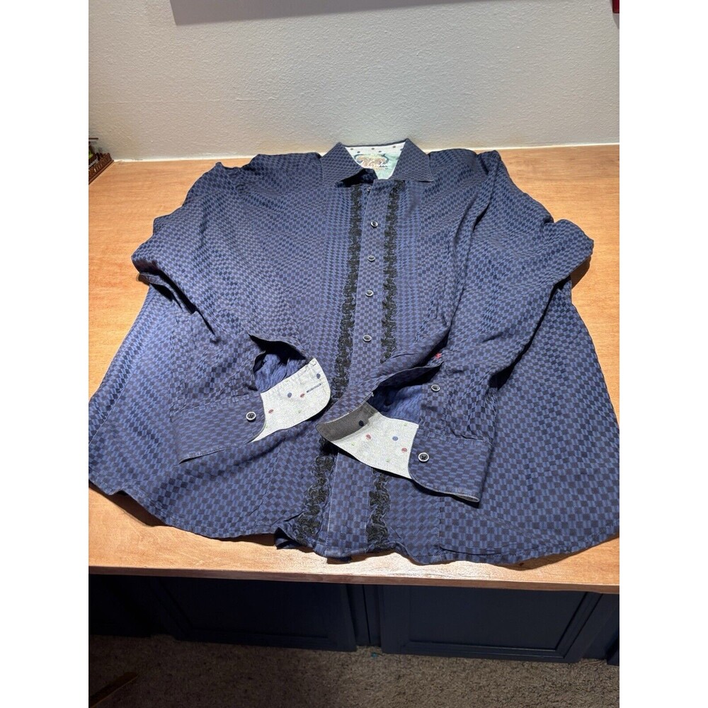 Robert Graham Men's Size 2XL Embroidered Check Plaid Shirt Long Sleeve Flip Cuff